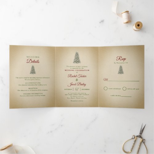 Elegant Christmas Tree Winter Wedding Tri_Fold Invitation