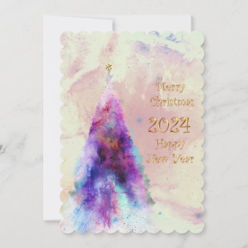 Elegant Christmas tree with golden text design Card