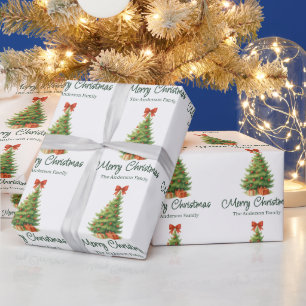 Elegant Christmas Tree with Red Bow & Presents - Wrapping Paper