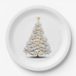 elegant christmas tree with sparkling lights paper plates