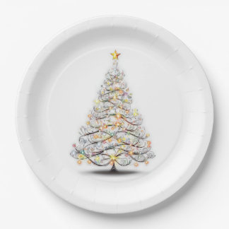 elegant christmas tree with sparkling lights paper plates