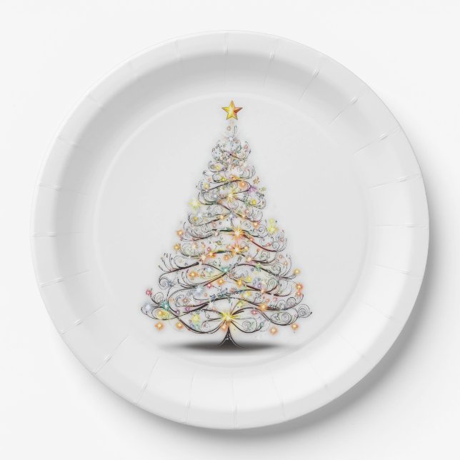elegant christmas tree with sparkling lights  paper plates (Front)