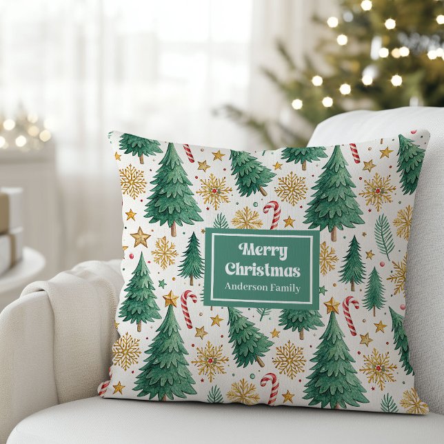 Elegant Christmas Trees Accent Pillow Custom Name (Elegant Christmas Trees Accent Pillow Custom Name)