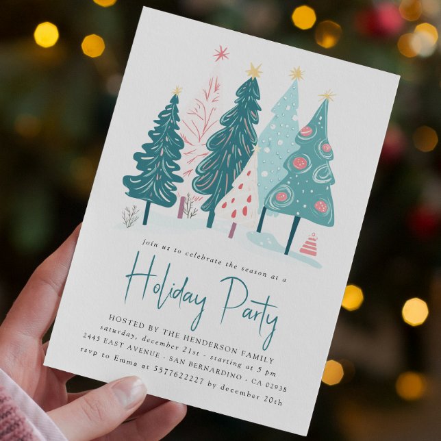Elegant Christmas Trees Drawing Holiday Party  Invitation (Creator Uploaded)