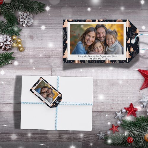 Elegant Christmas Trees Family Photo Gift Tags