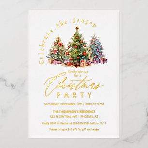 Elegant Christmas Trees Holiday Party Gold Foil Invitation