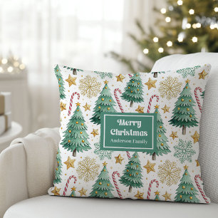 Elegant Christmas Trees Pillow with Custom Name