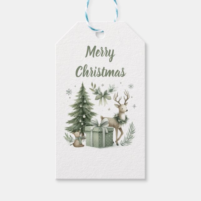 Elegant Christmas Trees & Reindeer Gift tag (Front)