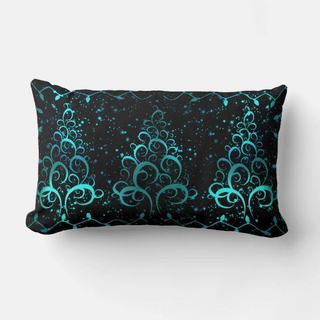 Elegant Christmas trees teal turquoise black Lumbar Pillow (Front)