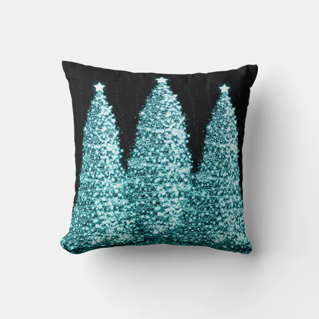 Elegant Christmas Trees Turquoise Throw Pillow 