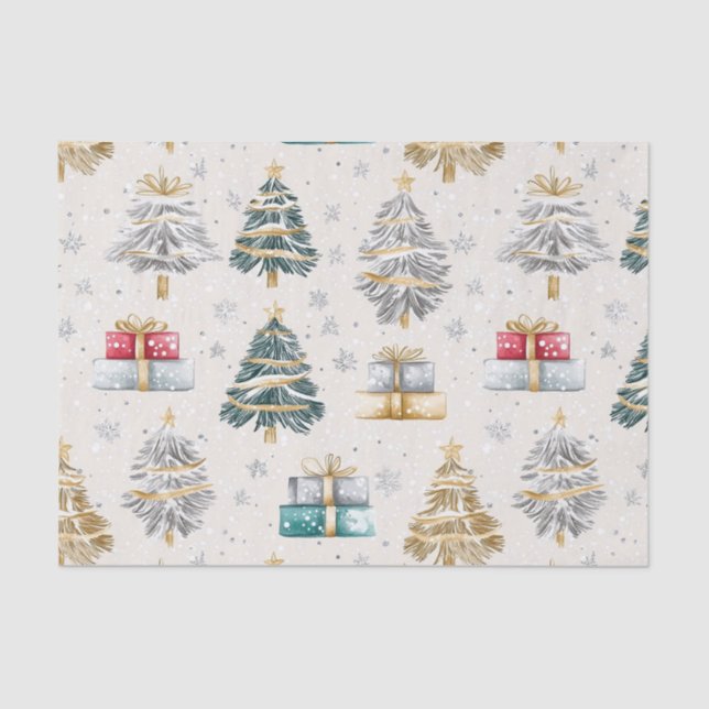 Elegant Christmas Trees Vintage Tissue Paper (Front)