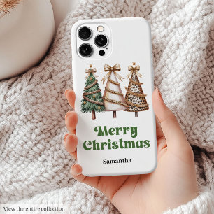 Elegant Christmas Trees Watercolor Leopard iPhone 15 Plus Case