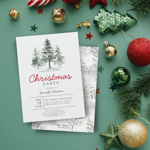 Elegant Christmas Trees Woods Holiday Party Invitation