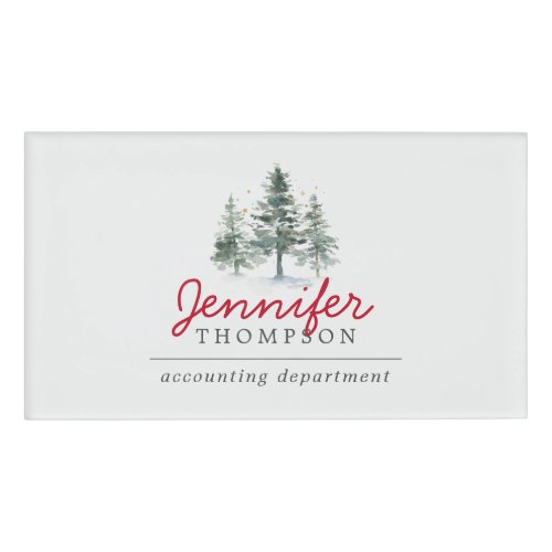 Elegant Christmas Trees Woods Holiday Party Name Tag