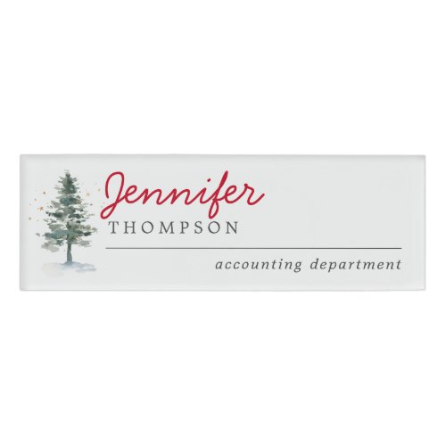 Elegant Christmas Trees Woods Holiday Party Name Tag