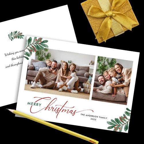 Elegant Christmas Typography 2 Photos Holiday Card