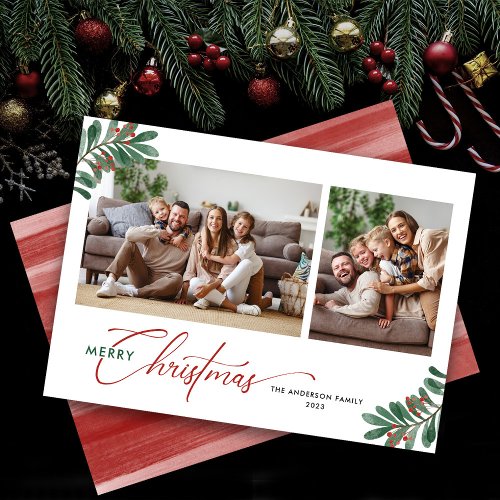 Elegant Christmas Typography 2 Pictures Holiday Card