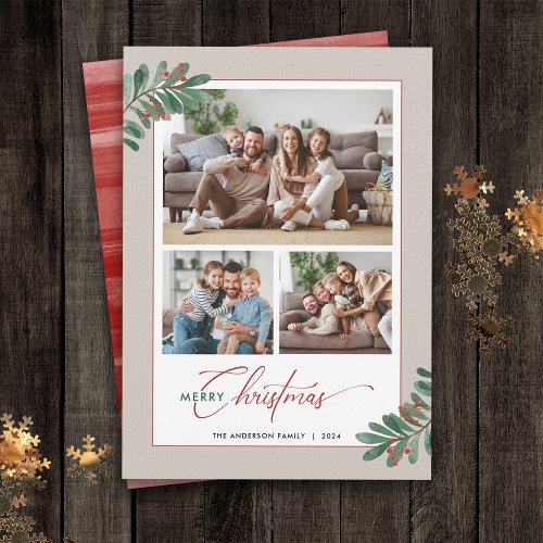 Elegant Christmas Typography 3 Pictures Holiday Card