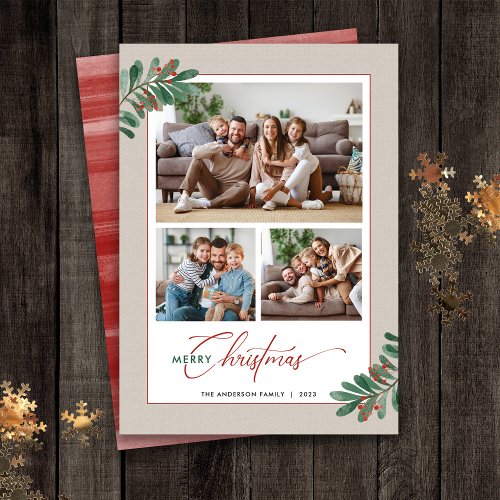 Elegant Christmas Typography 3 Pictures Holiday Card