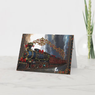 Elegant Christmas Victorian Steampunk Steam Train  Holiday Card
