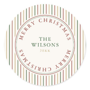 Elegant Christmas Vintage Stripes  Classic Round Sticker