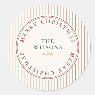 Elegant Christmas Vintage Stripes Classic Round Sticker