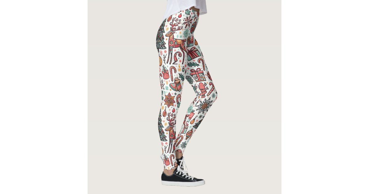 Beautiful All-Over Print Christmas Knit Wallpaper Leggings, Zazzle