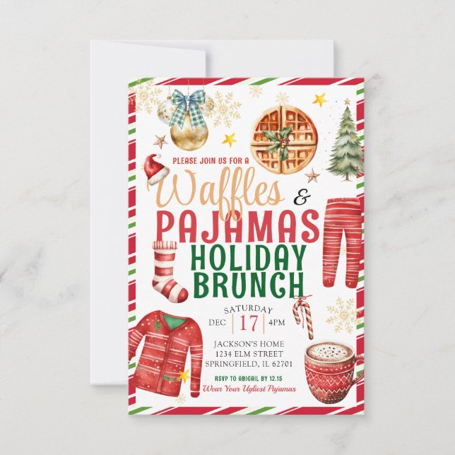 Elegant Christmas Waffle Pajamas Holiday Brunch Invitation (Front)