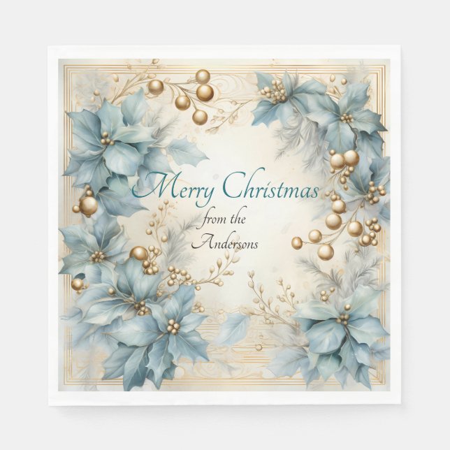 Elegant Christmas Watercolor Botanical Napkins (Front)