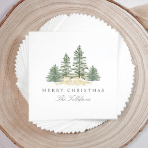 Elegant Christmas Watercolor Evergreen Pine Trees Napkins