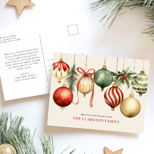Elegant Christmas Watercolor Ornaments Holiday Postcard