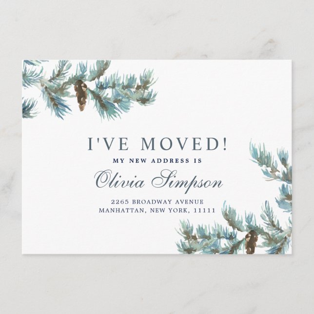 Elegant Christmas Watercolor Pinecones Moving Announcement (Front)