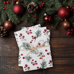 Elegant Christmas Watercolor Rustic Pine Bough  Wrapping Paper Sheets<br><div class="desc">Elegant Christmas Watercolor Rustic Pine Bough Gift Wrap Sheets featuring a sprig of gentle modern greenery of pine and berries in 3 distinct sizes. Please contact us at cedarandstring@gmail.com if you need assistance with the design or matching products.</div>