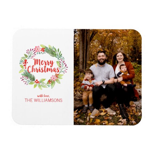 Elegant Christmas Watercolor Wreath Photo Holiday  Magnet