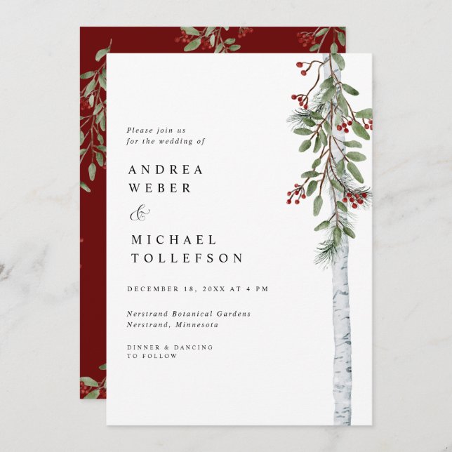 Elegant Christmas Wedding Burgundy Greenery Invitation (Front/Back)