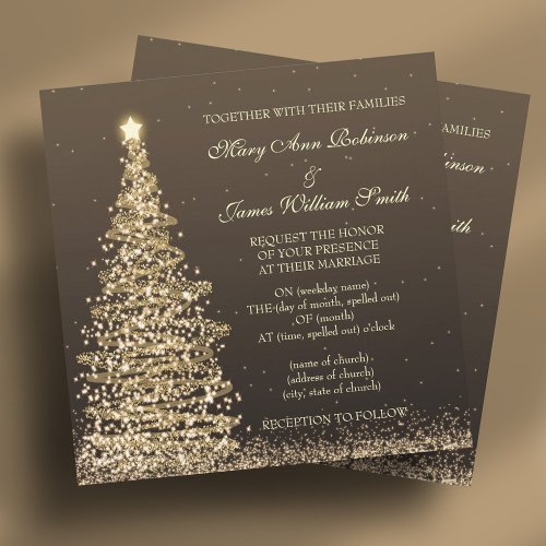 Elegant Christmas Wedding Gold Brown Invitation