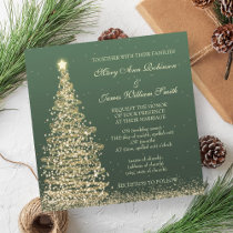 Elegant Christmas Wedding Gold Green Invitation