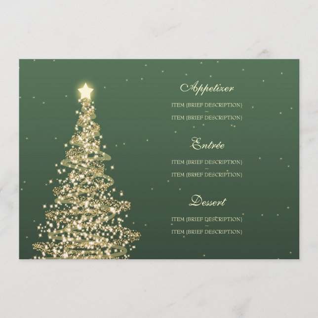 Elegant Christmas Wedding Menu Green Gold (Front)