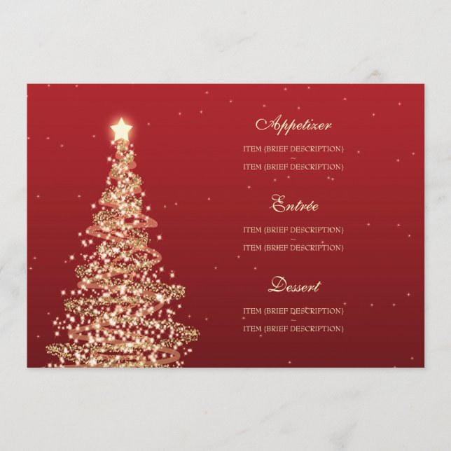 Elegant Christmas Wedding Menu Red Gold (Front)
