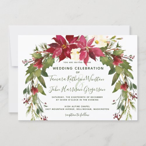 Elegant Christmas Wedding Poinsettia Floral Winter Invitation