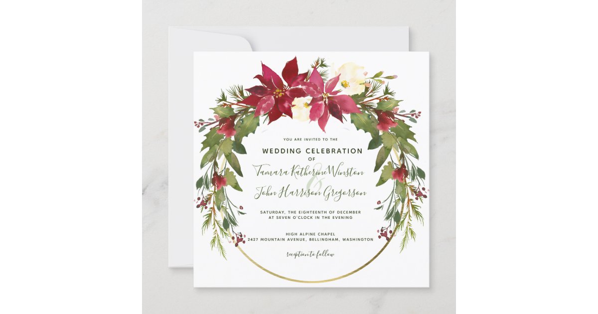 Elegant Christmas Wedding Poinsettia Floral Winter Invitation | Zazzle