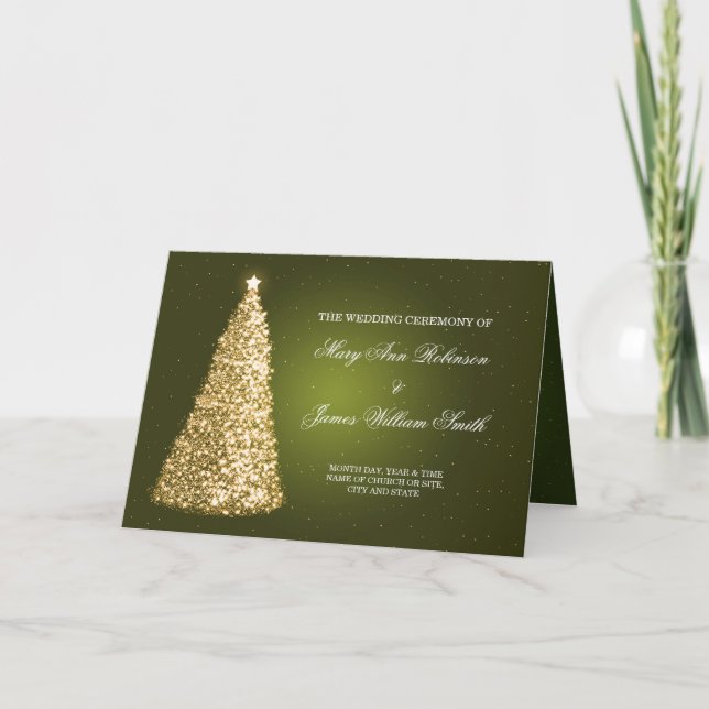 Elegant Christmas Wedding Program Gold Green (Front)