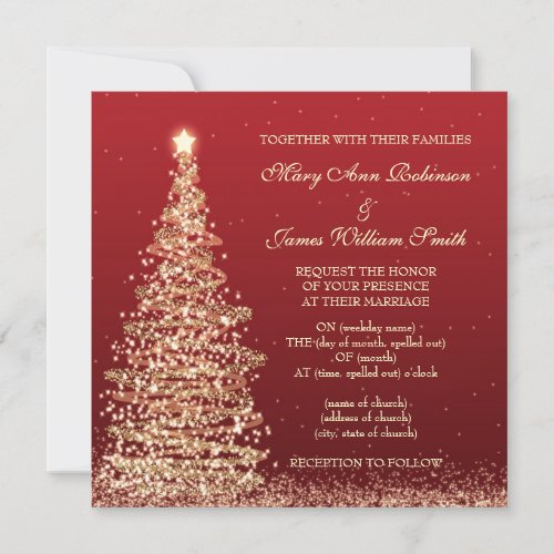 Elegant Christmas Wedding Red Invitation