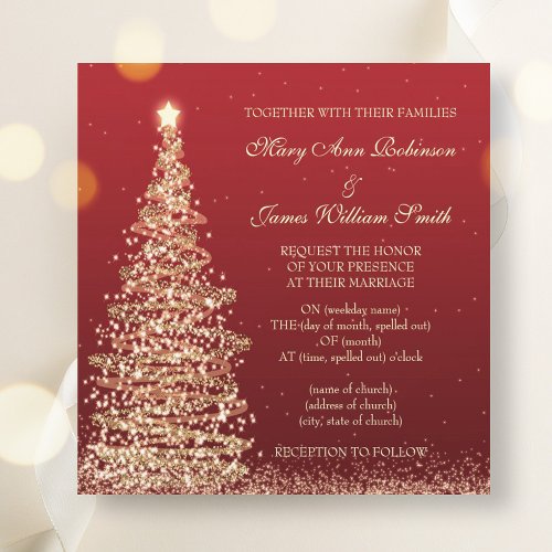 Elegant Christmas Wedding Red Invitation