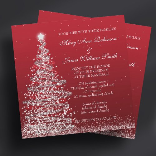 Elegant Christmas Wedding Red Silver Invitation