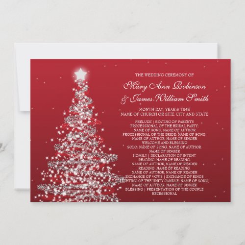 Elegant Christmas Wedding Red Silver Invitation