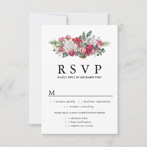 Elegant Christmas Wedding RSVP Card Meal Options