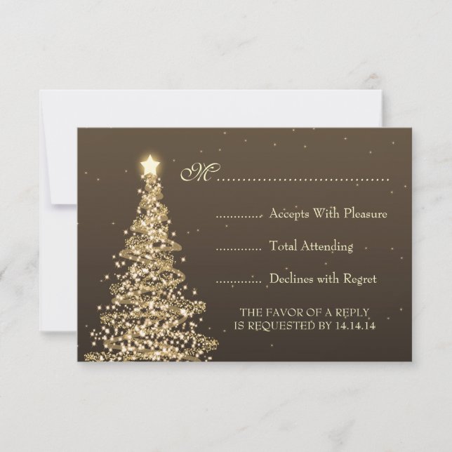 Elegant Christmas Wedding RSVP Gold Brown Card (Front)