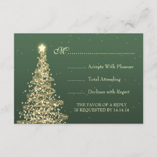 Elegant Christmas Wedding RSVP Gold Green Card