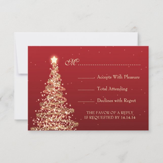 Elegant Christmas Wedding RSVP Red (Front)